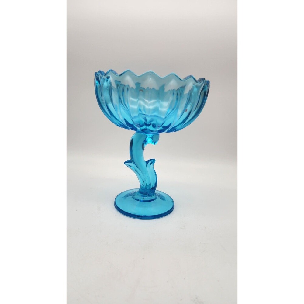 Vintage Indiana Glass Aqua Blue Lotus Shape Compote Candy Dish Art Deco - Picture 4 of 9